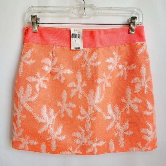 Milly Floral Ribbed Jacquard Mini Skirt, Melon - Picture 3 of 4